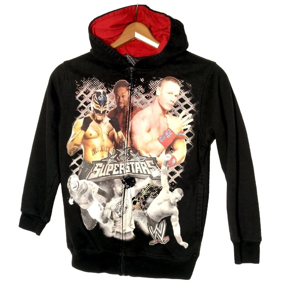 WWE Wrestling Superstars Sweatshirt Youth L 10 12 Black Zip Up Hooded John Cena